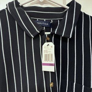NWT Nautica 2X blue/white stripe collar short sleeve polo shirt - sporty casual